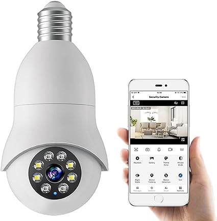 Light Bulb Camera Security Camera WiFi 1080P Wireless Cameras 360°Panoramic Full HCamera Human Motion Detection Two Way Audio Color E27 Light Bulb Socket