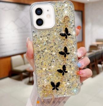 Starry Sequin Butterfly Chain Epoxy TPU Phone Case(Yellow)