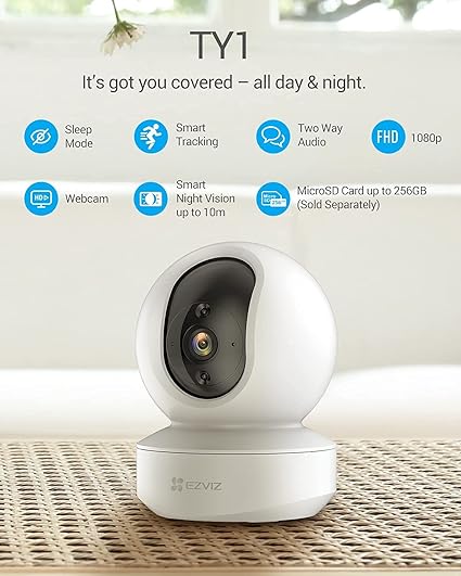 EZVIZ Wireless Indoor Wifi Security Camera with App, Alexa & Google Control, 2.4GHz, Pan Tilt 360°, Baby Monitor, 1080P, Motion Detection, Auto Tracking, Two Way Talk, Alarm, Night Vision (TY1)