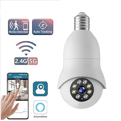 Light Bulb Camera Security Camera WiFi 1080P Wireless Cameras 360°Panoramic Full HCamera Human Motion Detection Two Way Audio Color E27 Light Bulb Socket